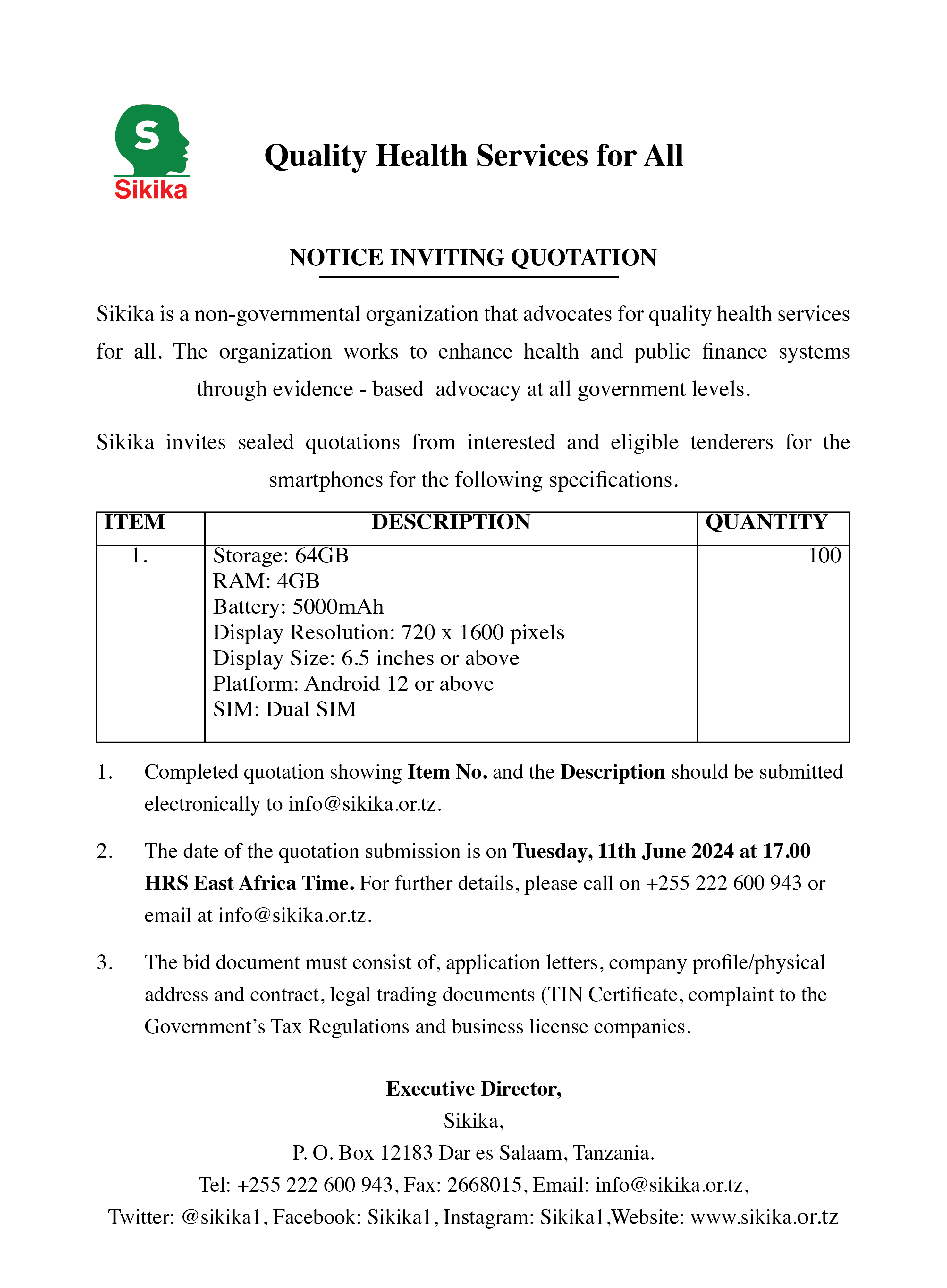 New Tender Opportunities: Notice Inviting Quotation (NIQ)